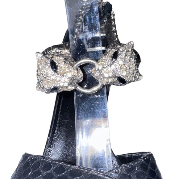 Roberto Cavalli Exotic Snakeskin Crystal Panther Platform Heels Size 39 - Picture 9 of 14